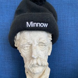 rare Minnow knit hat with Pom top.  Black w white stitching.  Cool logo in back